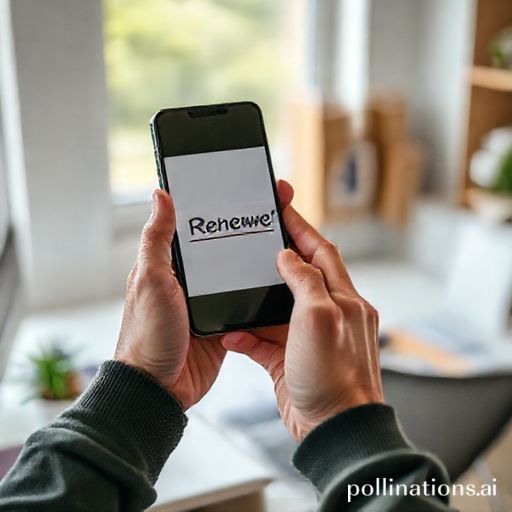 week - a person's hands holding a refurbished smartphone, inspecting its screen carefully, with a 'Renewed' sticker visible o
